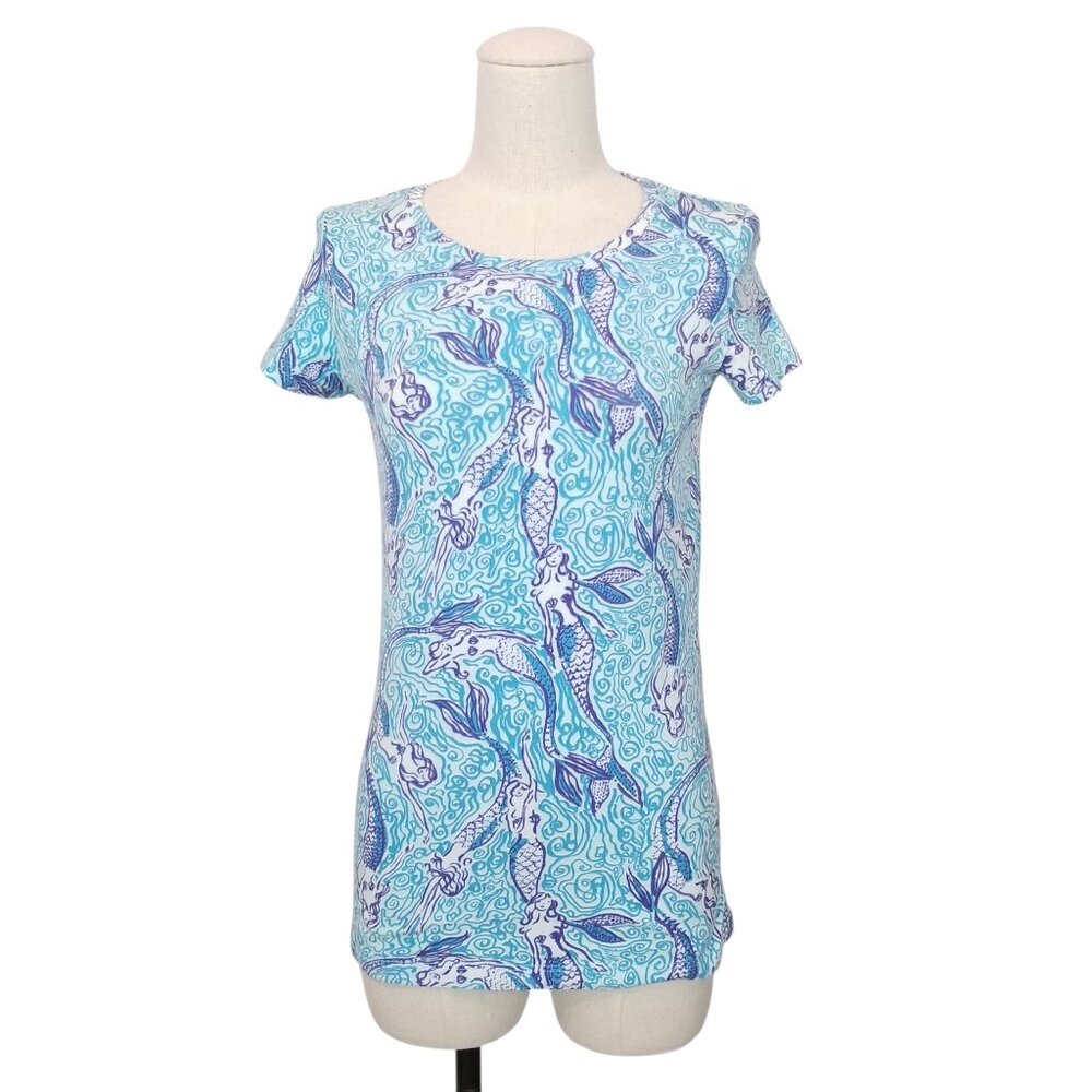 Lilly Pulitzer Short Sleeve Tee Nice Tail Mermaids Blue Sz Extra Small